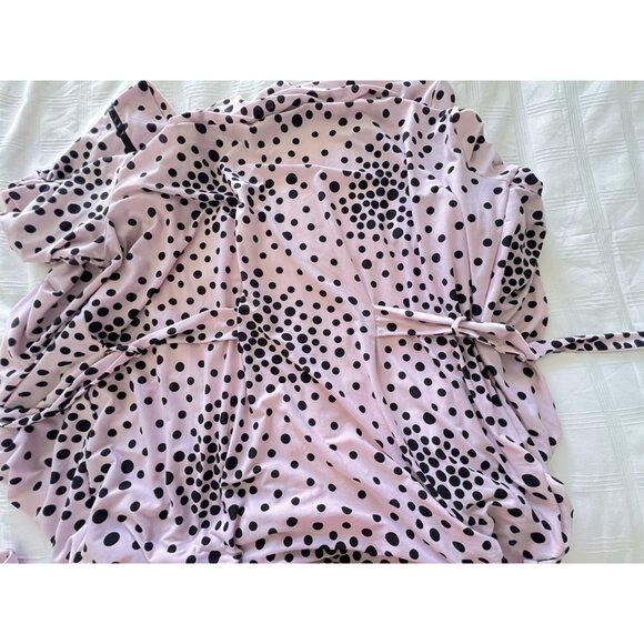 STUDIO Size XL Pink Polka Dotted Robe Stretchy Comfy Attached Belt Satin Trim - Picture 11 of 11